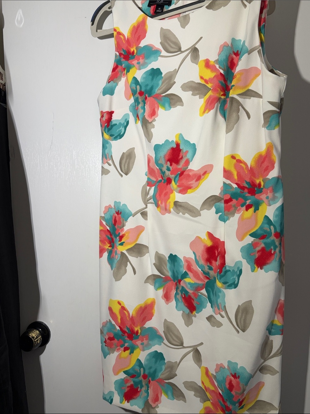 AGB White Sleeveless Sheath Dress with Teal, Coral, Yellow Floral Print - Picture 10 of 10